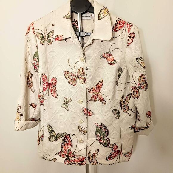 Alfred Dunner Butterfly Jacket Plus Sz 16 Ivory Brocade Textured Cottage Career - Picture 1 of 16